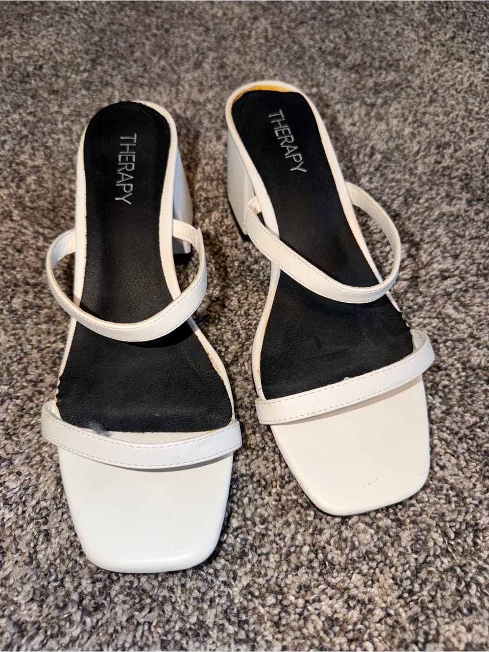 Therapy White Double-Strap Square-Toe Mid Heel Sandals